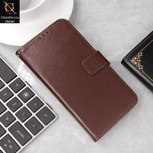 Samsung Galaxy A50 Cover - Brown -  Premium PU Leather Magnetic Flip Book Card Slots Wallet Soft Case