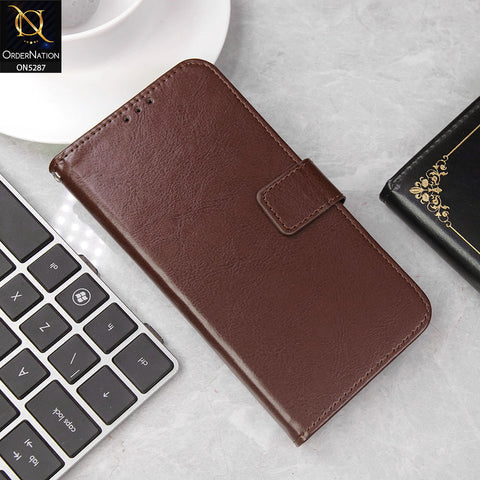 Samsung Galaxy A50 Cover - Brown -  Premium PU Leather Magnetic Flip Book Card Slots Wallet Soft Case