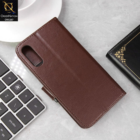 Samsung Galaxy A50 Cover - Brown -  Premium PU Leather Magnetic Flip Book Card Slots Wallet Soft Case