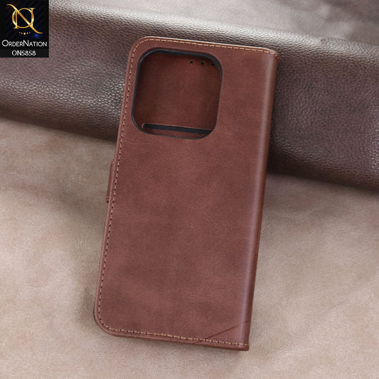 Xiaomi Redmi Note 14 4G Cover - Dark brown - Premium Leather Megantic Flip Book Covers With Card Holding Option