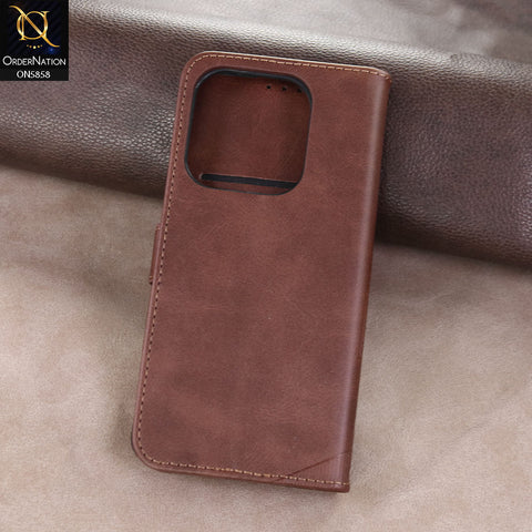 Xiaomi Redmi Note 14 4G Cover - Dark brown - Premium Leather Megantic Flip Book Covers With Card Holding Option