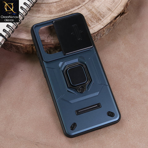 Xiaomi Redmi Note 14 4G Cover - Blue - New High Grade Quality Armor Case With Metal Ring And Kickstand And Sliding Camera Protection