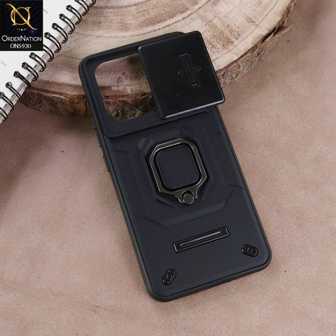 Xiaomi Redmi Note 14 4G Cover - Black - New High Grade Quality Armor Case With Metal Ring And Kickstand And Sliding Camera Protection