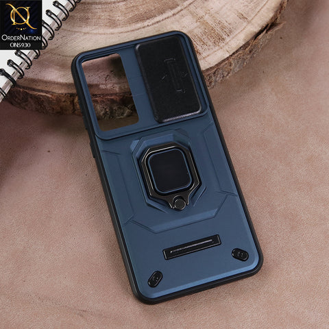 Samsung Galaxy A55 Cover - Blue - New High Grade Quality Armor Case With Metal Ring And Kickstand And Sliding Camera Protection