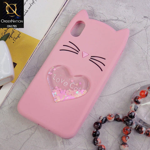 Rubberized Soft Cat Love Glitter Shine Case For iPhone XS Max - Pink