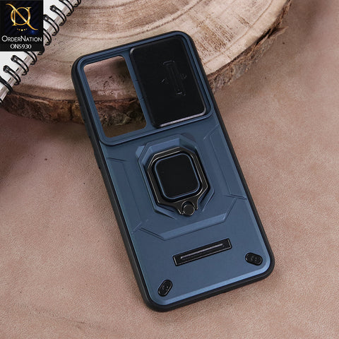 Samsung Galaxy S24 FE Cover - Blue - New High Grade Quality Armor Case With Metal Ring And Kickstand And Sliding Camera Protection