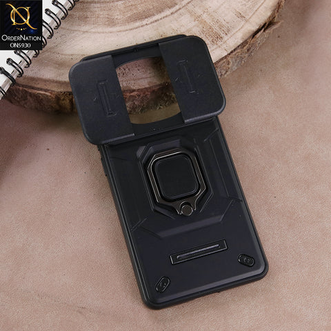 Xiaomi Redmi Note 14 Pro 4G Cover - Black - New High Grade Quality Armor Case With Metal Ring And Kickstand And Sliding Camera Protection