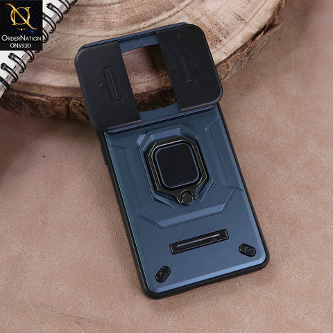 Xiaomi Redmi Note 14 Pro 4G Cover - Blue - New High Grade Quality Armor Case With Metal Ring And Kickstand And Sliding Camera Protection