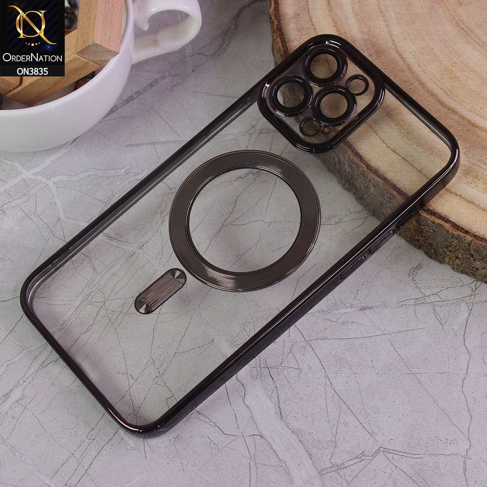 iPhone 12 Pro Max Cover - Black - All New Stylish Chrome MagSafe Camera Lense Protection Soft Silicone Case ( MagSafe Notification Not Enabled )