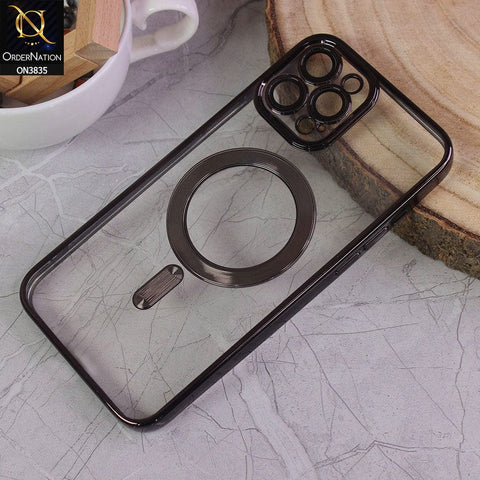iPhone 12 Pro Max Cover - Black - All New Stylish Chrome MagSafe Camera Lense Protection Soft Silicone Case ( MagSafe Notification Not Enabled )