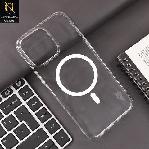 iPhone 15 Pro Max Cover - White - Ultra Thin HD Clear Hard PC Magsafe Case Magnetic Transparent Back Cover