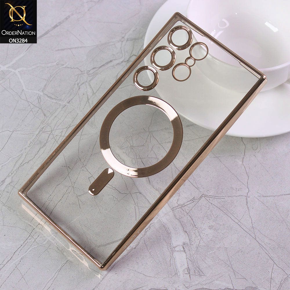 Samsung Galaxy S22 Ultra 5G Cover - Golden - J-Case Official Magsafe Electroplated Borders Camera Protection Soft Clear Case
