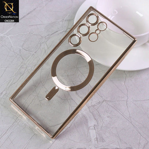 Samsung Galaxy S22 Ultra 5G Cover - Golden - J-Case Official Magsafe Electroplated Borders Camera Protection Soft Clear Case