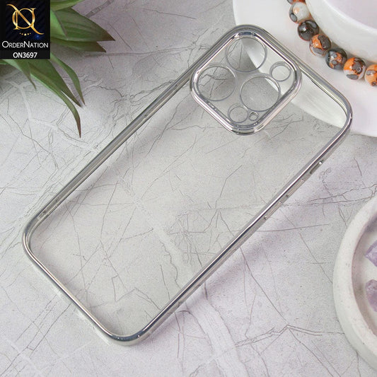 iPhone 14 Pro Cover - Silver - Luxury Look Colour Borders Semi -Transparent Soft Silicone Case With Camera Protection