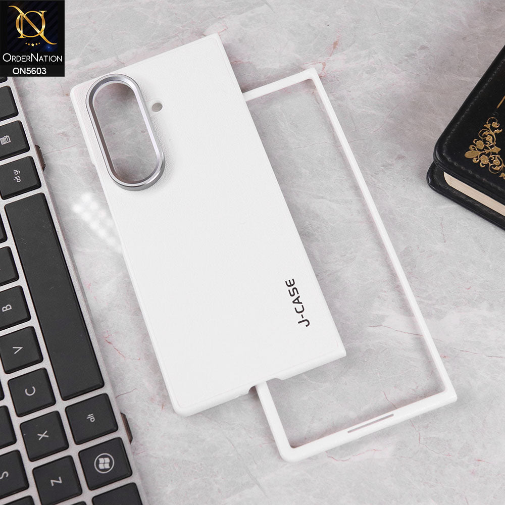 Samsung Galaxy Z Fold 7 Cover - White - New Premium J-Case  Slim Leather Textured Shell Case With Metal Camera Ring