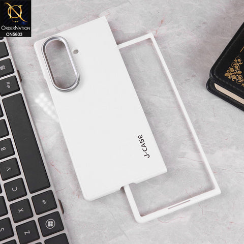 Samsung Galaxy Z Fold 7 Cover - White - New Premium J-Case  Slim Leather Textured Shell Case With Metal Camera Ring