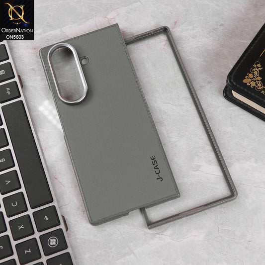 Samsung Galaxy Z Fold 7 Cover - Gray - New Premium J-Case  Slim Leather Textured Shell Case With Metal Camera Ring