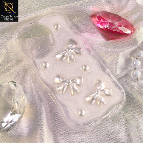 iPhone 12 Cover - White - Luxury Glitter Pearl Bowknot Protective Phone Case Cover