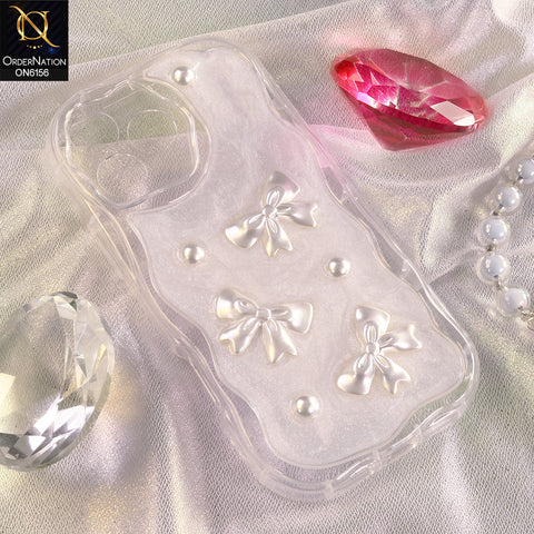 iPhone 15 Pro Max Cover - White - Luxury Glitter Pearl Bowknot Protective Phone Case Cover