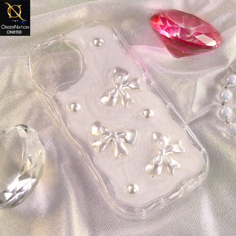 iPhone 15 Cover - White - Luxury Glitter Pearl Bowknot Protective Phone Case Cover