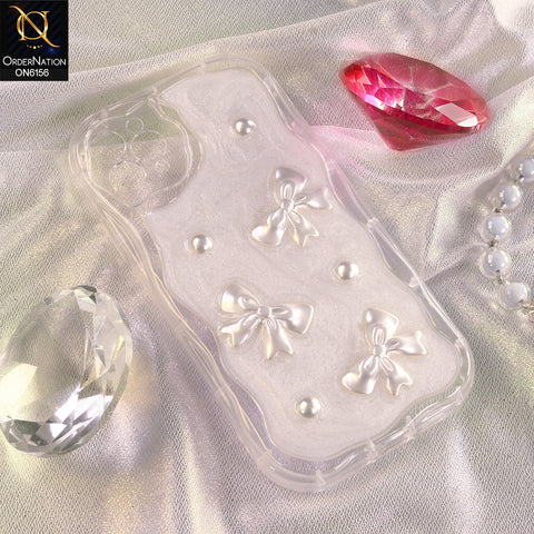 iPhone 11 Pro Max Cover - White - Luxury Glitter Pearl Bowknot Protective Phone Case Cover