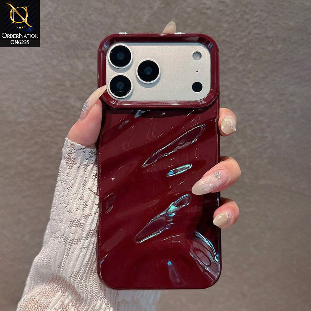 iPhone 17 Pro Max Cover - Maroon - Premium Glossy Protective Phone Case with Raised Camera Protection and Stylish Wave Design