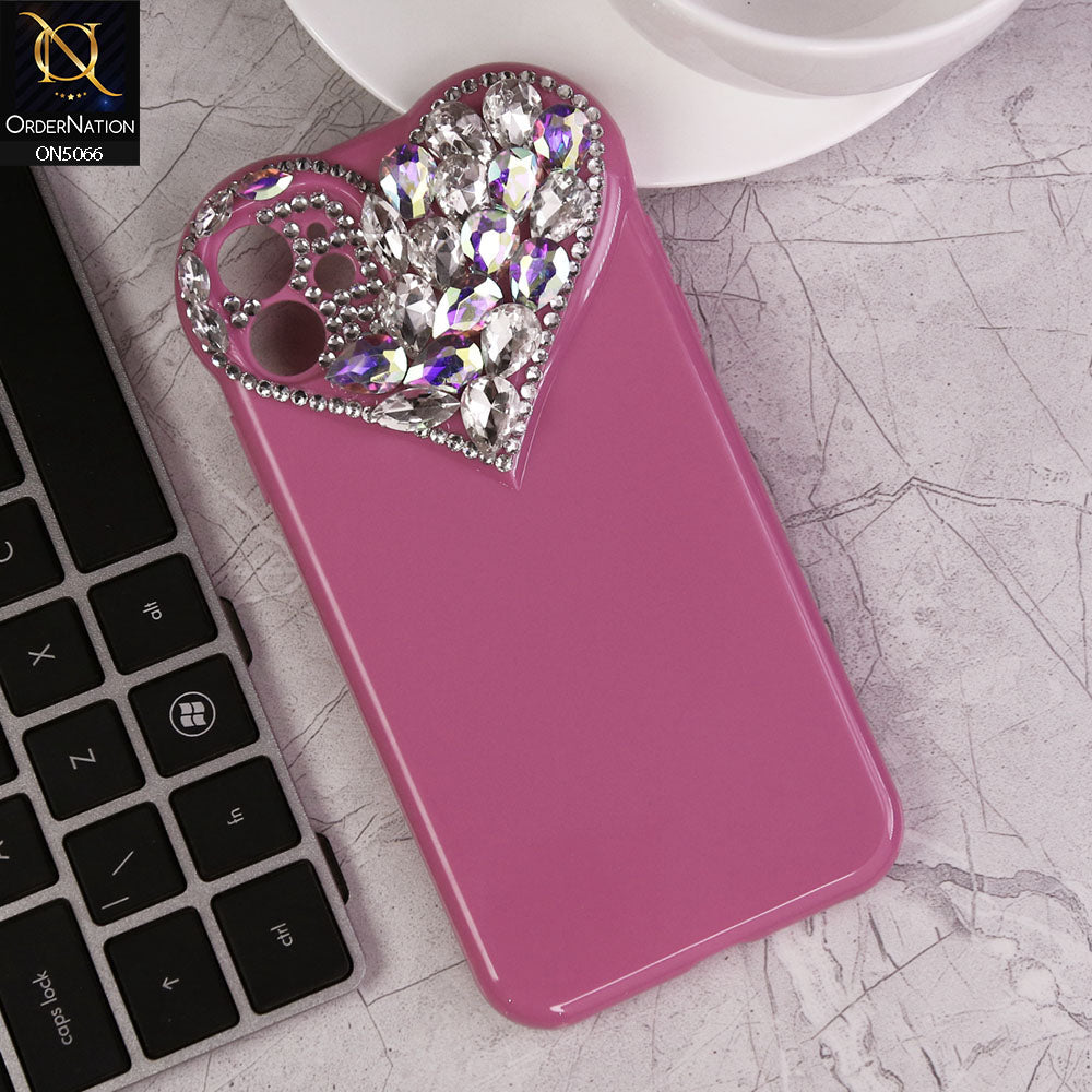 iPhone 11 Pro Max Cover - Dark Pink - Bling Rhinestones 3D Heart Candy Color Shiny Soft TPU Case