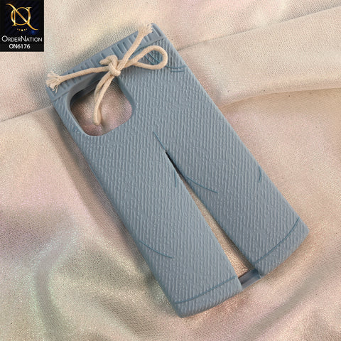 iPhone 15 Pro Max Cover - Blue - New Soft Silicon Trendy Blue Denim Look Phone Case with Rope