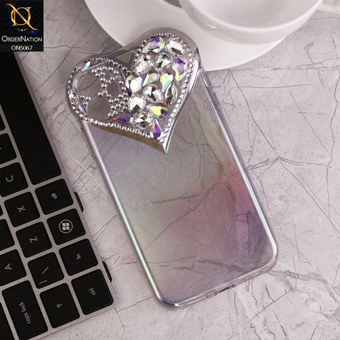 iPhone 11 Cover - Purple - Shiny Bling Rhinestones 3D Heart Laser Electroplating Gradient Colour Soft TPU Case
