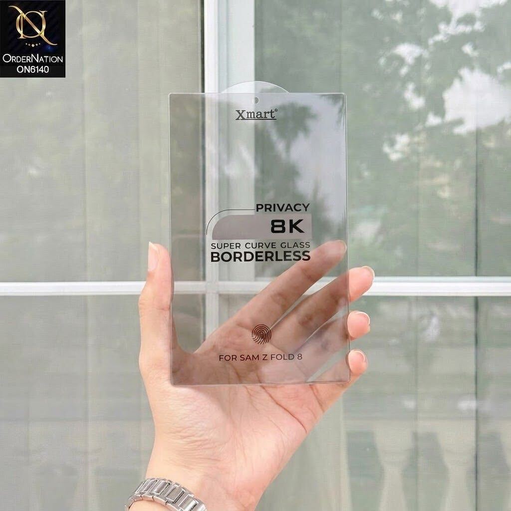 Samsung Galaxy Z Fold 8 Protector - Black - Xmart Privacy 8K Tempered Glass Anti Static Screen Protector With Curved Privacy Screen Film