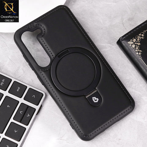Samsung Galaxy S23 5G Cover - Black - Luxury Leather Case Supports Magsafe Wireless Charging, Kickstand Bracket Holder Soft Border Case