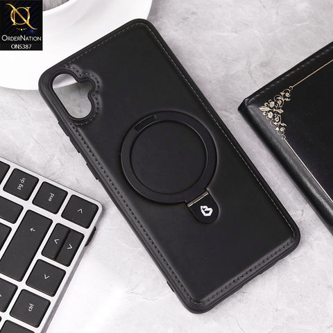 Samsung Galaxy A05 Cover - Black - Luxury Leather Case Supports Magsafe Wireless Charging, Kickstand Bracket Holder Soft Border Case