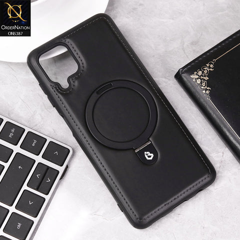 Samsung Galaxy A12 Nacho Cover - Black - Luxury Leather Case Supports Magsafe Wireless Charging, Kickstand Bracket Holder Soft Border Case
