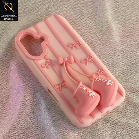 iPhone 16 Cover - Pink - New Soft Silicon 3D Cartoon Silicone Phone Case with Hanging Charm