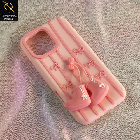 iPhone 15 Cover - Pink - New Soft Silicon 3D Cartoon Silicone Phone Case with Hanging Charm