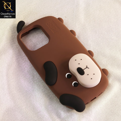 iPhone 16 Pro Max Cover - Brown - New Soft Silicon Cute 3D Cartoon Animal Matte Phone Case