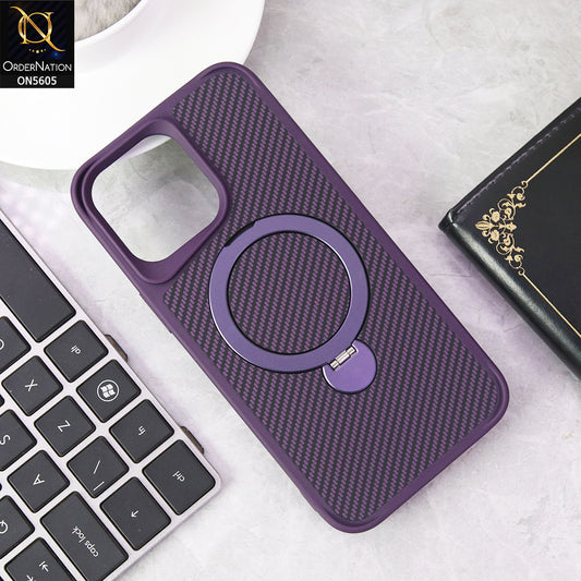 iPhone 14 Pro Max Cover - Purple - Carbon Fiber Texture Design Kickstand Case