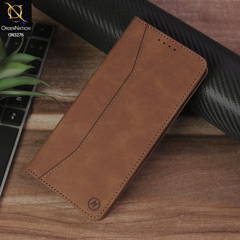 Samsung Galaxy A10s Cover - Light Brown - ONation Business Flip Series - Premium Magnetic Leather Wallet Flip book Card Slots Soft Case