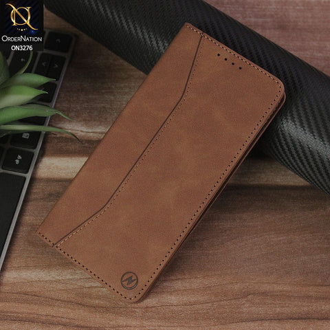 Samsung Galaxy S9 Plus Cover - Light Brown - ONation Business Flip Series - Premium Magnetic Leather Wallet Flip book Card Slots Soft Case