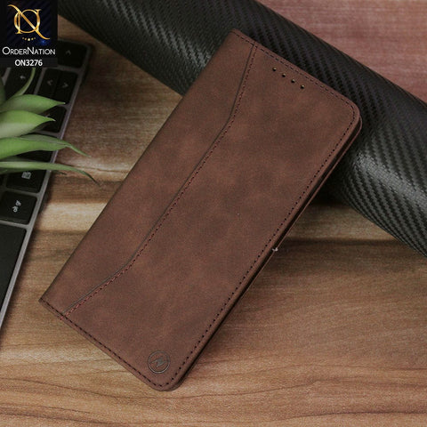 Samsung Galaxy M22 Cover - Dark Brown - ONation Business Flip Series - Premium Magnetic Leather Wallet Flip book Card Slots Soft Case