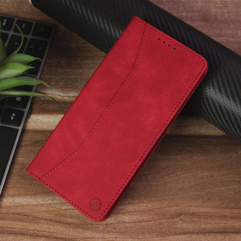 Samsung Galaxy A22 Cover - Red - ONation Business Flip Series - Premium Magnetic Leather Wallet Flip book Card Slots Soft Case