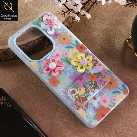Xiaomi Redmi Note 13 Cover - Blue - 3D Daisy & Blossom Shockproof Case with Mirror