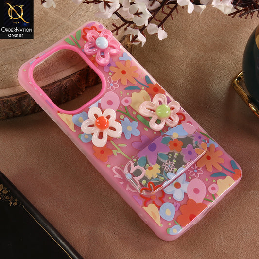 Xiaomi Redmi Note 13 Cover - Pink - 3D Daisy & Blossom Shockproof Case with Mirror