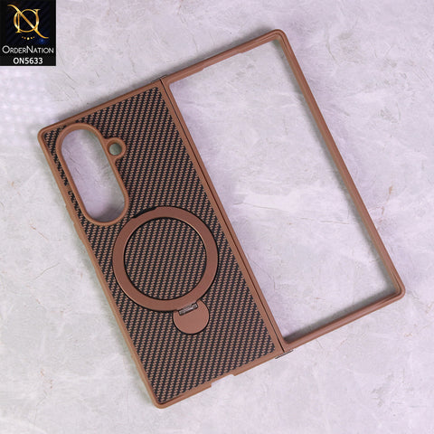 Samsung Galaxy Z Fold 7 Cover - Brown - Carbon Fiber Texture Design Kickstand Case