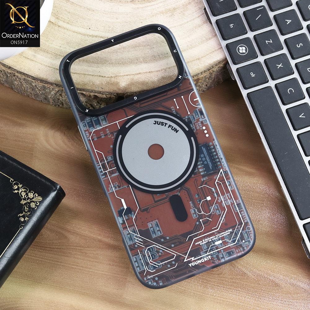 iPhone 17 Pro Max Cover - Brown -  New YOUNGKITT Premium Circuit Board Printed Case Protective Cover With Wireless Charging