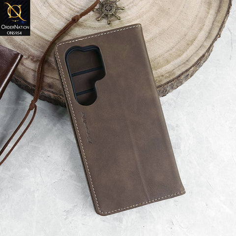Samsung Galaxy S25 Ultra Cover - Brown - CaseMe Premium High Quality Deattachable Super Magnetic Flip Case With Card Holding Slots