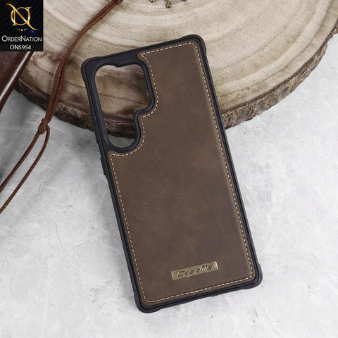 Samsung Galaxy S25 Ultra Cover - Brown - CaseMe Premium High Quality Deattachable Super Magnetic Flip Case With Card Holding Slots