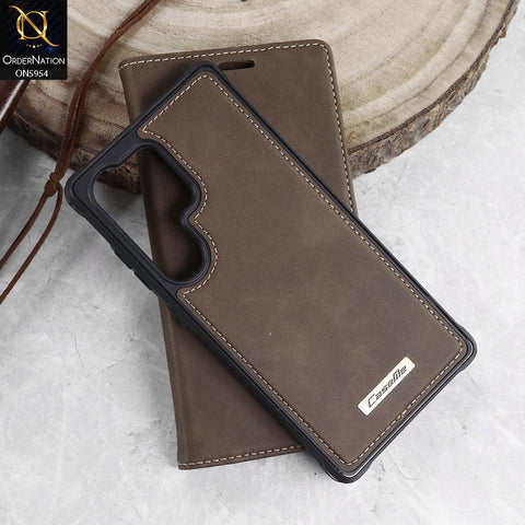 Samsung Galaxy S25 Ultra Cover - Brown - CaseMe Premium High Quality Deattachable Super Magnetic Flip Case With Card Holding Slots