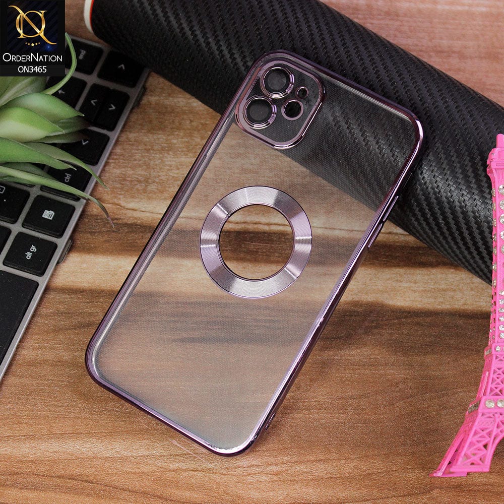iPhone 11 Cover - Purple - Soft Color Borders Logo Hole With Camera Protection Clear Back Case