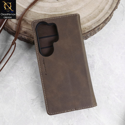Samsung Galaxy S26 Ultra Cover - Brown - CaseMe Premium High Quality Deattachable Super Magnetic Flip Case With Card Holding Slots